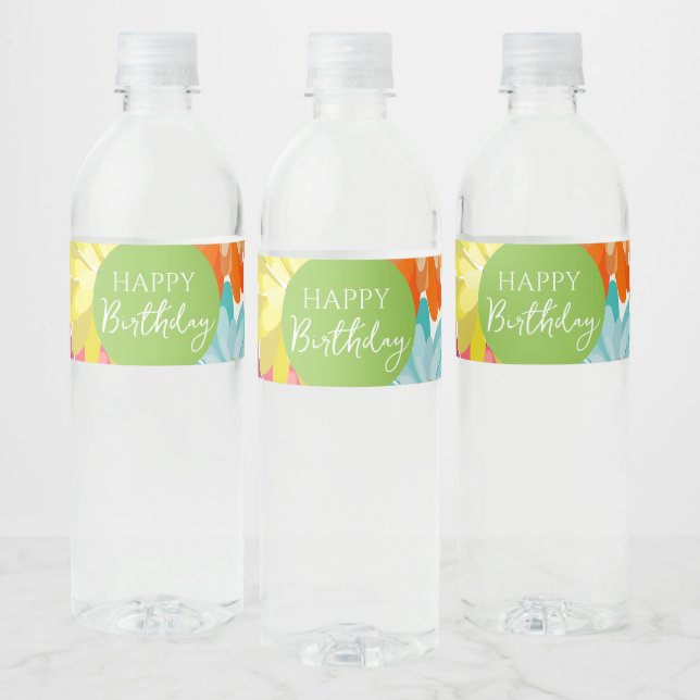 Happy Birthday Colorful Spring Flowers       Water Bottle Label (Bottles)