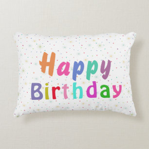 Happy Birthday Colorful Stars and Text Accent Pillow