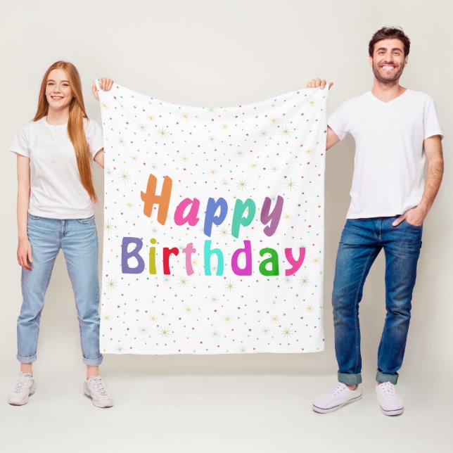 Happy Birthday Colorful Stars and Text   Fleece Blanket (In Situ)