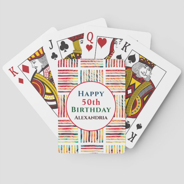 Happy Birthday Colorful Stripes Geometric Custom Poker Cards (Back)