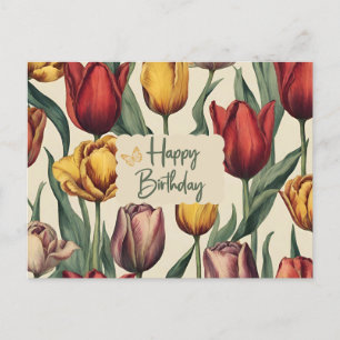 Happy Birthday Colorful Tulip Flowers Postcard
