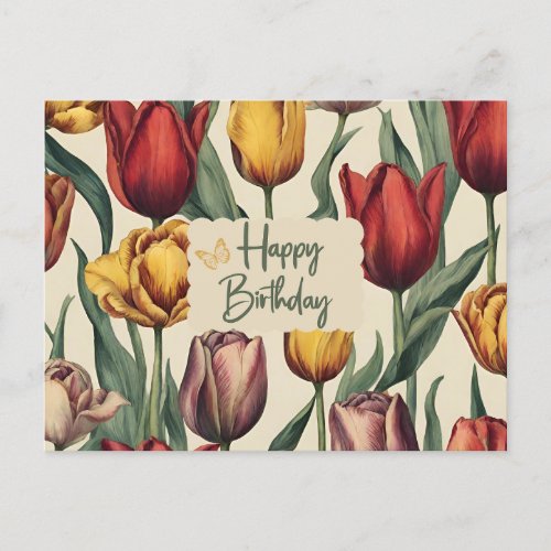 Happy Birthday Colorful Tulip Flowers Postcard