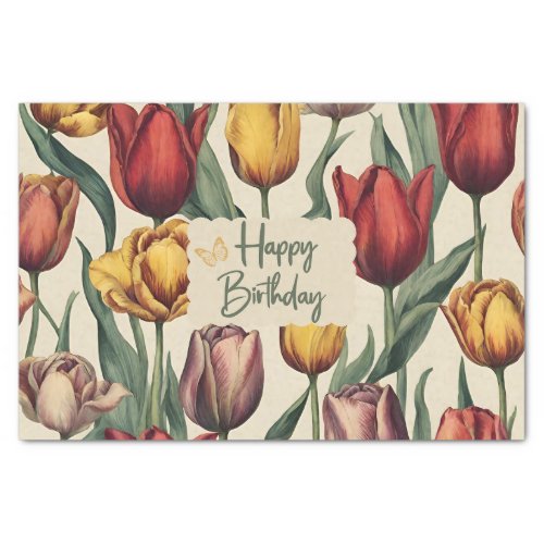 Happy Birthday Colorful Tulip Flowers Tissue Paper
