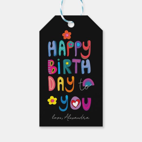 Happy Birthday Colorful Typography  Gift Tags