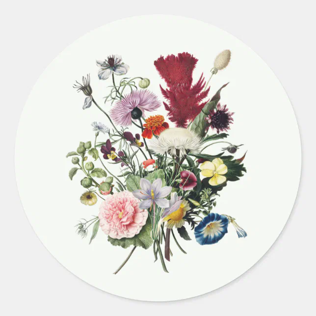 Happy Birthday Colorful Vintage Wildflowers Classic Round Sticker | Zazzle