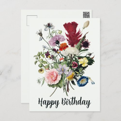 Happy Birthday Colorful Vintage Wildflowers Postcard