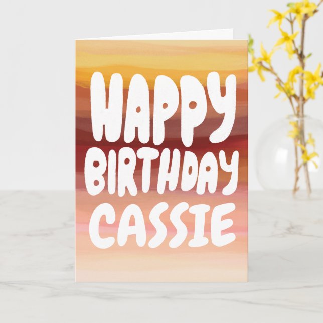 HAPPY BIRTHDAY Colorful Watercolor Stripes CUSTOM Card (Yellow Flower)