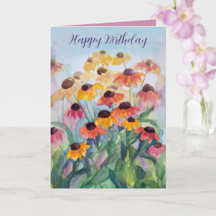 Happy Birthday Colorful Wildflower Coneflowers Card