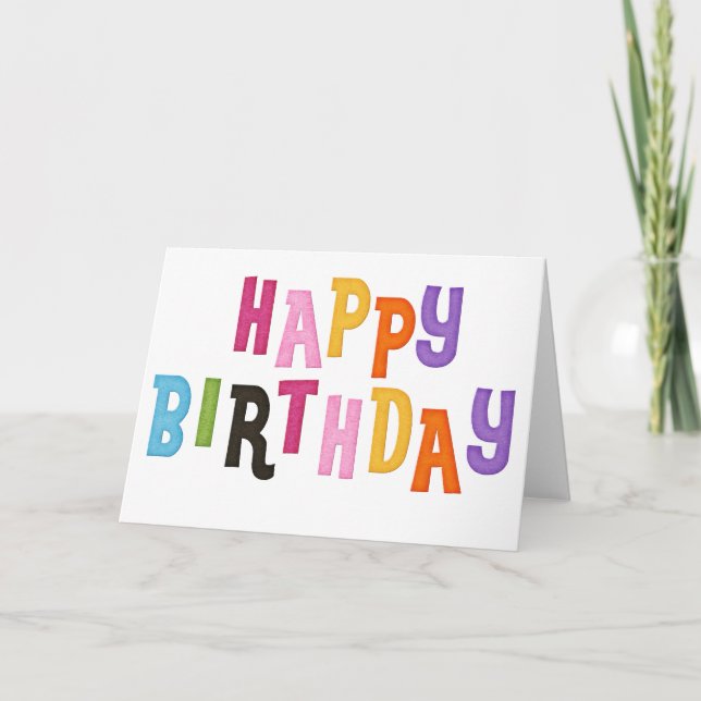 Happy Birthday Colorful Words Greeting Card (Front)