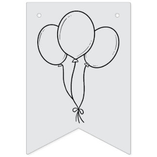 Happy Birthday Coloring Banner Balloons, Hat, Cake