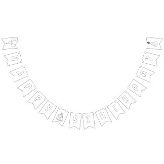 Happy Birthday Coloring Banner Balloons, Hat, Cake