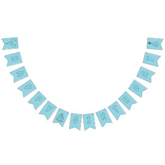 Happy Birthday Coloring Banner Balloons, Hat, Cake