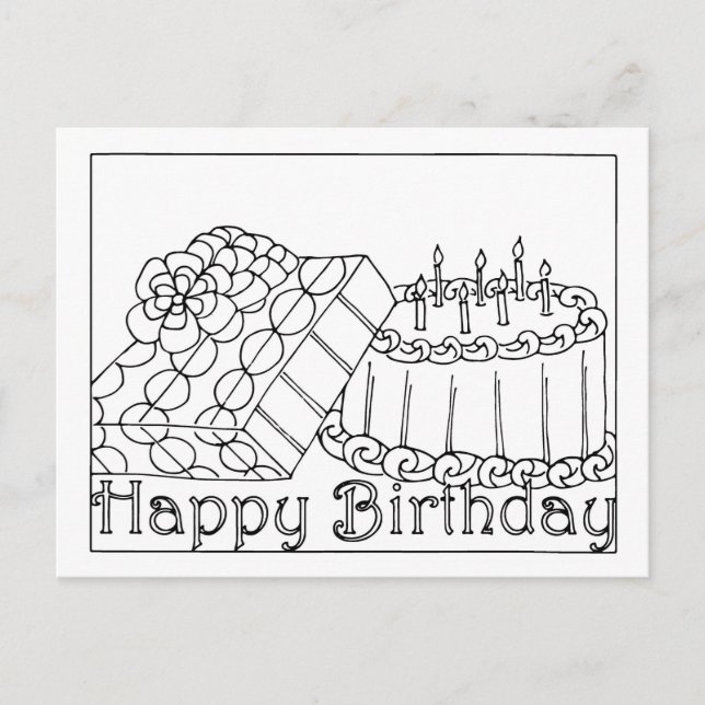Happy Birthday Coloring Postcard (Front)