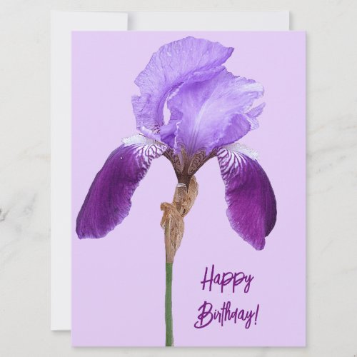 Happy birthday colourful purple iris boho floral  holiday card