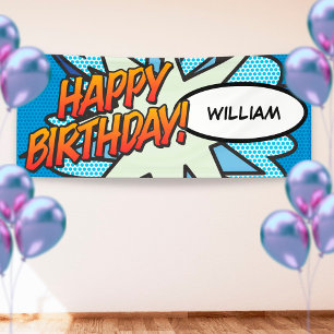 HAPPY BIRTHDAY Comic Book Pop Art Blue Banner