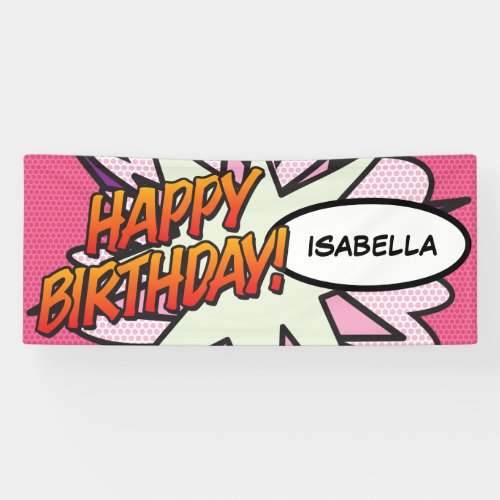 HAPPY BIRTHDAY Comic Book Pop Art Pink Banner