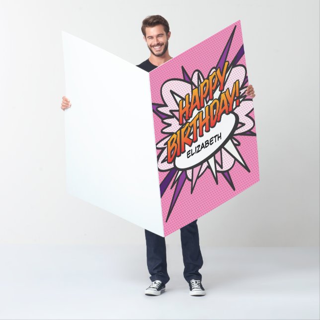 HAPPY BIRTHDAY Comic Book Pop Art Pink Card (In Situ)