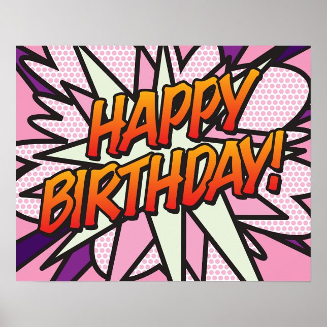 HAPPY BIRTHDAY Comic Book Pop Art pink Poster (Front)