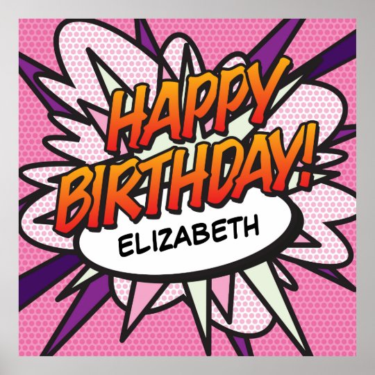 HAPPY BIRTHDAY Comic Book Pop Art pink Poster | Zazzle.com