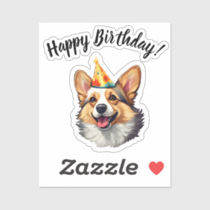 Happy Birthday cone Corgi Sticker