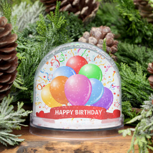 Happy Birthday Confetti Balloons Snow Globe