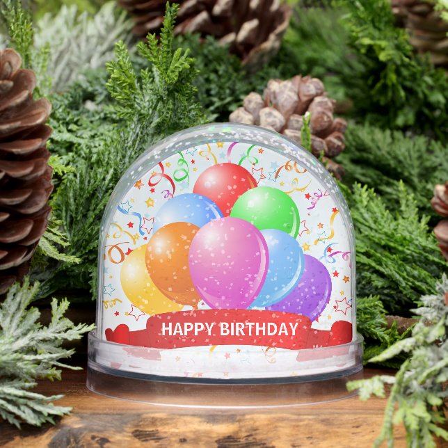 Happy Birthday Confetti Balloons Snow Globe (Winter)