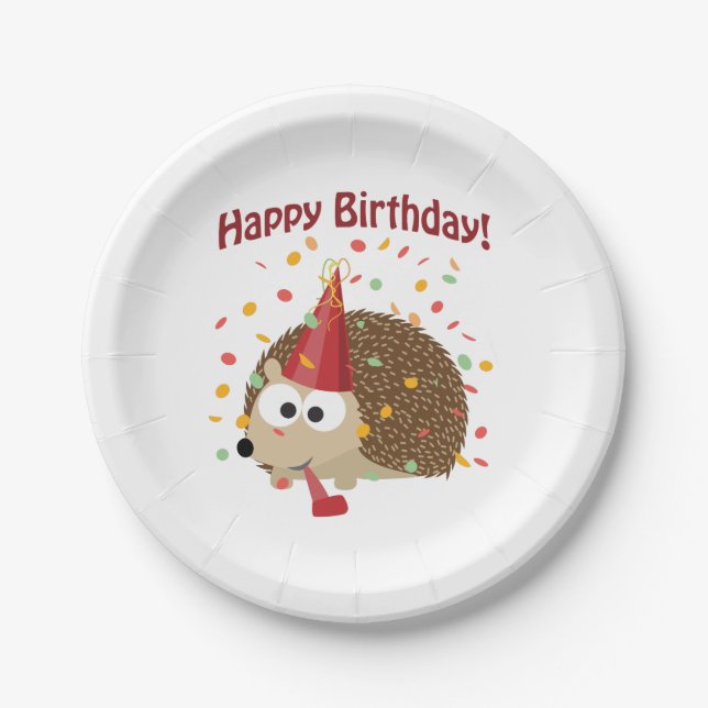 Happy Birthday! Confetti Hedgehog Paper Plates (Front)