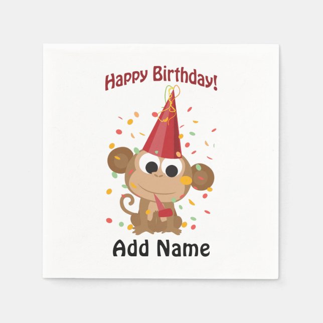 Happy birthday Confetti Monkey Paper Napkins (Front)