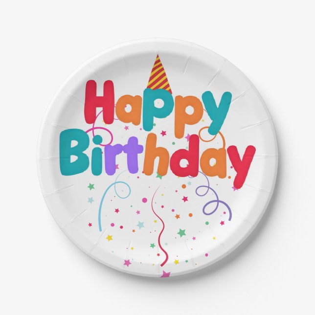 Happy Birthday Confetti Paper Plates (Front)