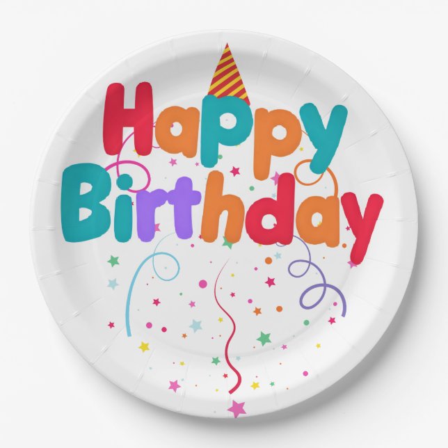 Happy Birthday Confetti Paper Plates (Front)