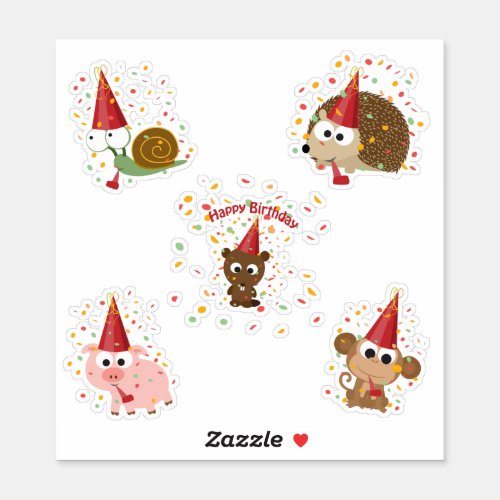 Happy Birthday Confetti Party Animals Sticker Set