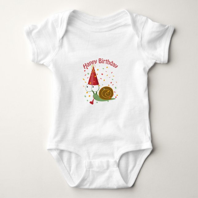 Happy Birthday! Confetti Snail Baby Bodysuit (Front)