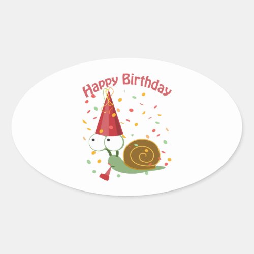 Happy Birthday Confetti Snail Oval Sticker