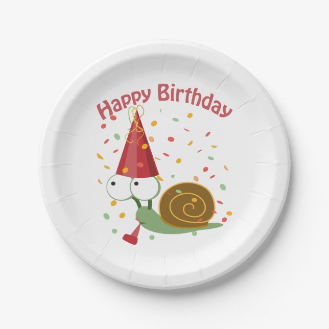 Happy Birthday! Confetti Snail Paper Plates (Front)