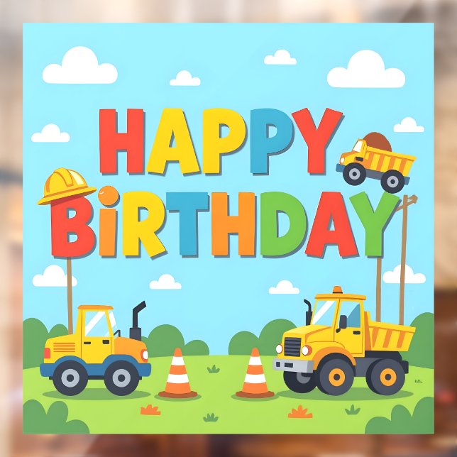 Happy birthday construction builder theme window cling (Sheet 2)