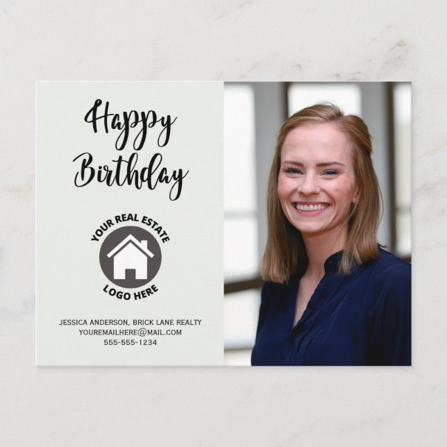 Happy Birthday Contact Info Photo Real Estate Postcard (Front)