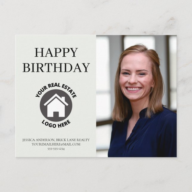 Happy Birthday Contact Info Photo Real Estate    Postcard (Front)