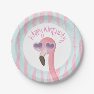 Happy Birthday Cool Flamingo Paper Plates