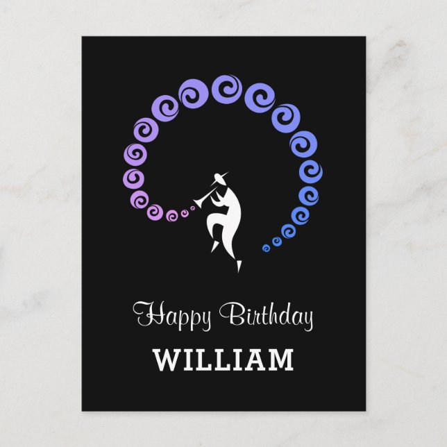 Happy Birthday Cool Jazz Musician Blue Lilac Postcard (Front)