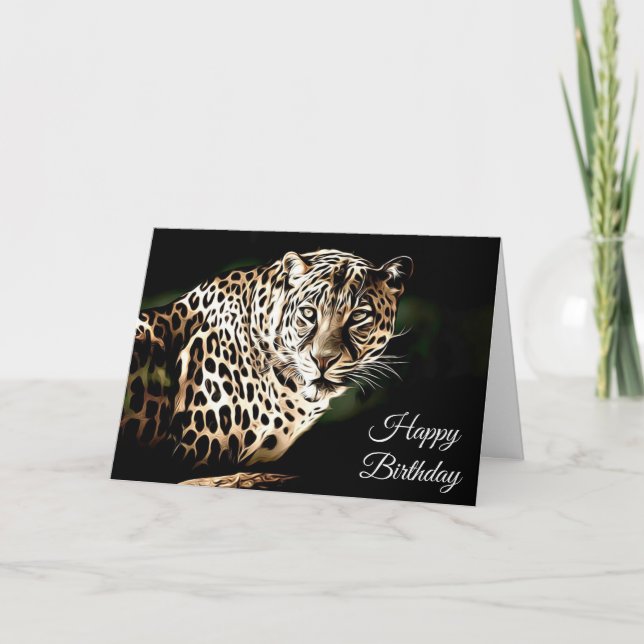 Happy Birthday Cool Leopard Blank Card (Front)