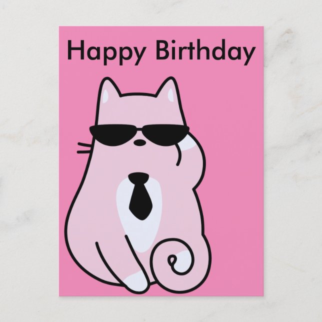 Happy Birthday - Cool Pink Cat Postcard (Front)