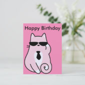 Happy Birthday - Cool Pink Cat Postcard (Standing Front)