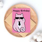 Happy Birthday - Cool Pink Cat Postcard