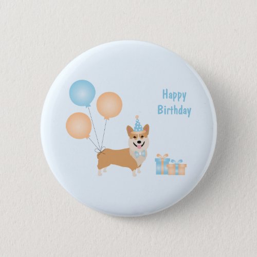 Happy Birthday Corgi Dog Button