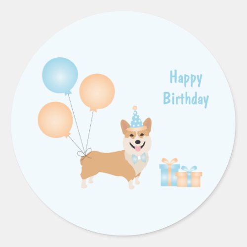 Happy Birthday Corgi Dog Classic Round Sticker