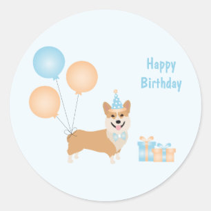 Happy Birthday Corgi Dog Classic Round Sticker