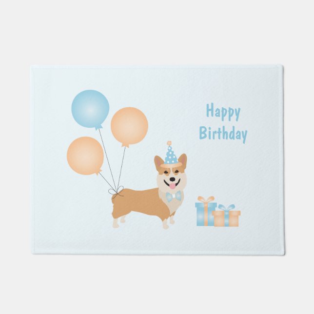 Happy Birthday Corgi Dog Doormat (Front)