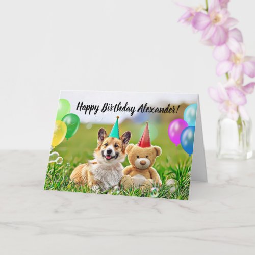 Happy Birthday Corgi Dog Folded Greeting Card