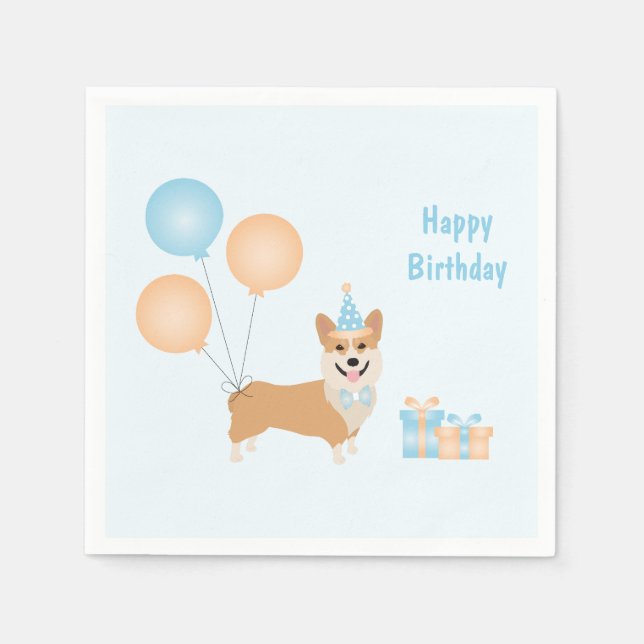 Happy Birthday Corgi Dog Napkins (Front)