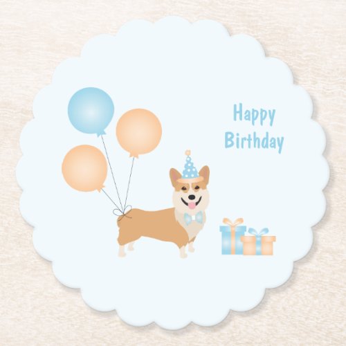 Happy Birthday Corgi Dog Paper Coaster